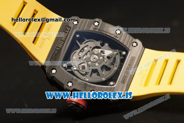 Richard Mille RM35-02 Carbon Fiber With Miyota 9015 Movement 1:1 Clone Yellow Rubber - Click Image to Close